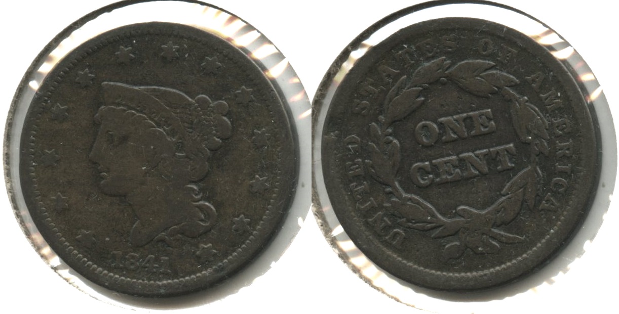 1841 Coronet Large Cent VG-8 #j Rim Bump