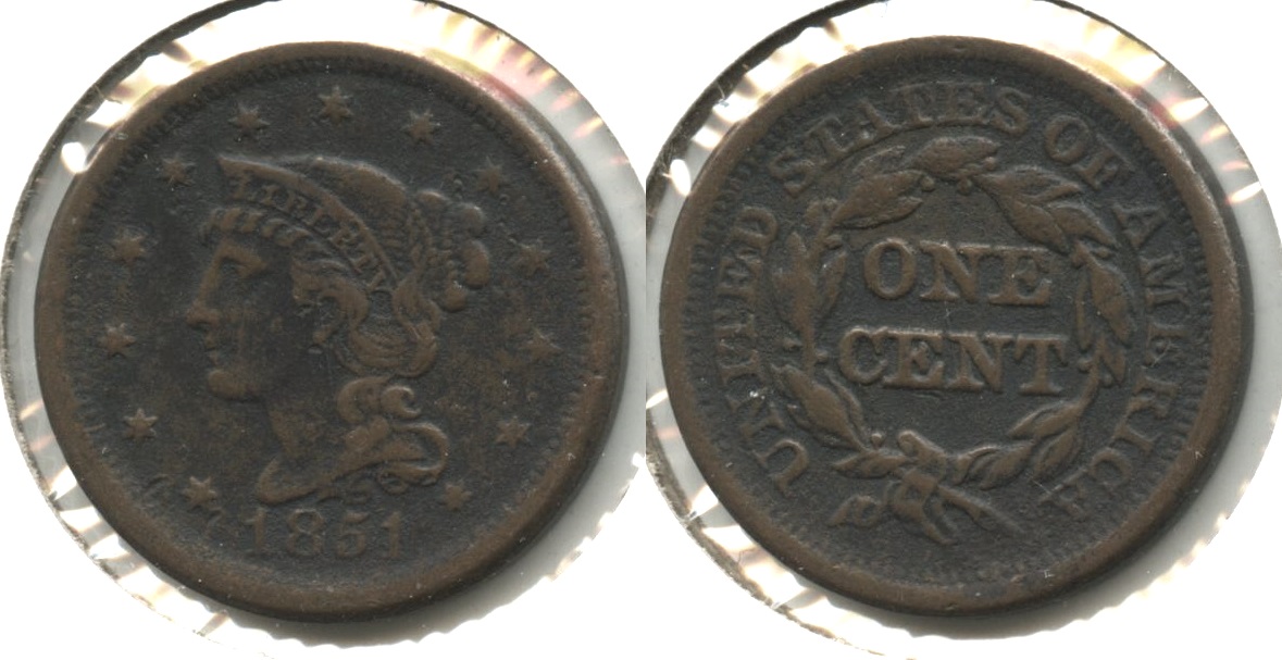 1851 Coronet Large Cent Fine-12 #ax Dark