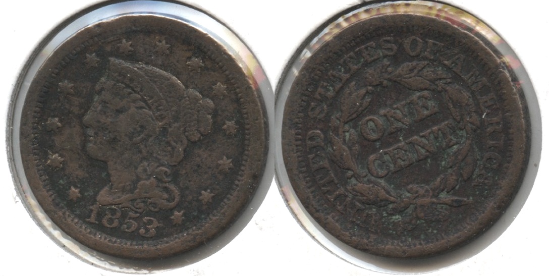 1853 Coronet Large Cent Fine-12 #m Rough