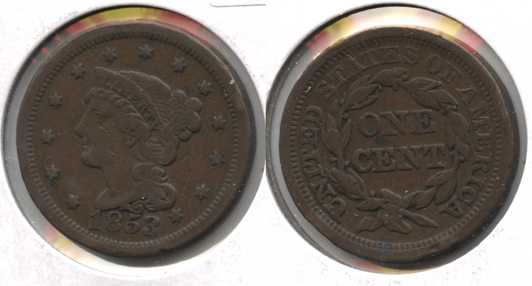 1853 Coronet Large Cent Fine-12 #p Rim Bumps