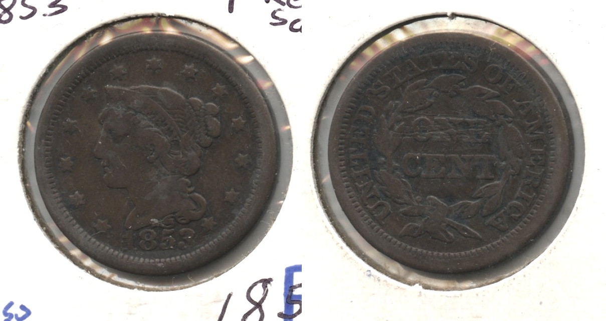 1853 Coronet Large Cent Fine-12 #t Reverse Scratches