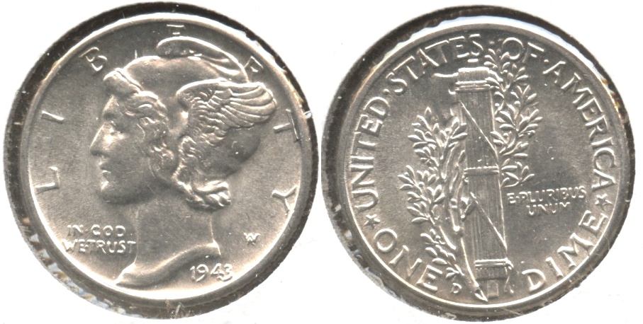 1943-D Mercury Dime MS-60 #t