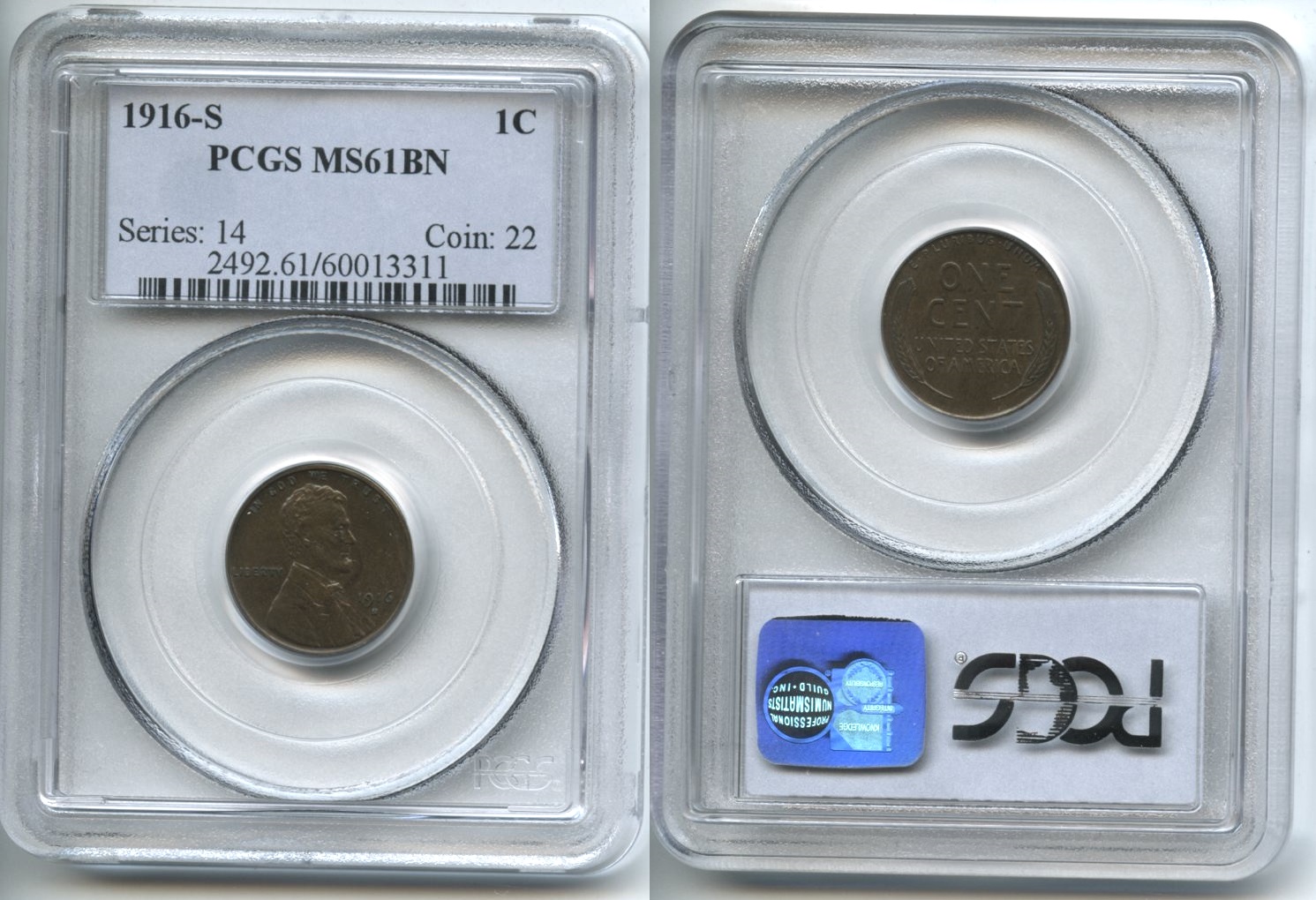 1916-S Lincoln Cent PCGS MS-61 Brown