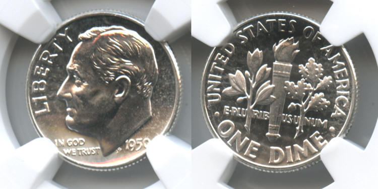1950 Roosevelt Dime NGC Proof-66 small
