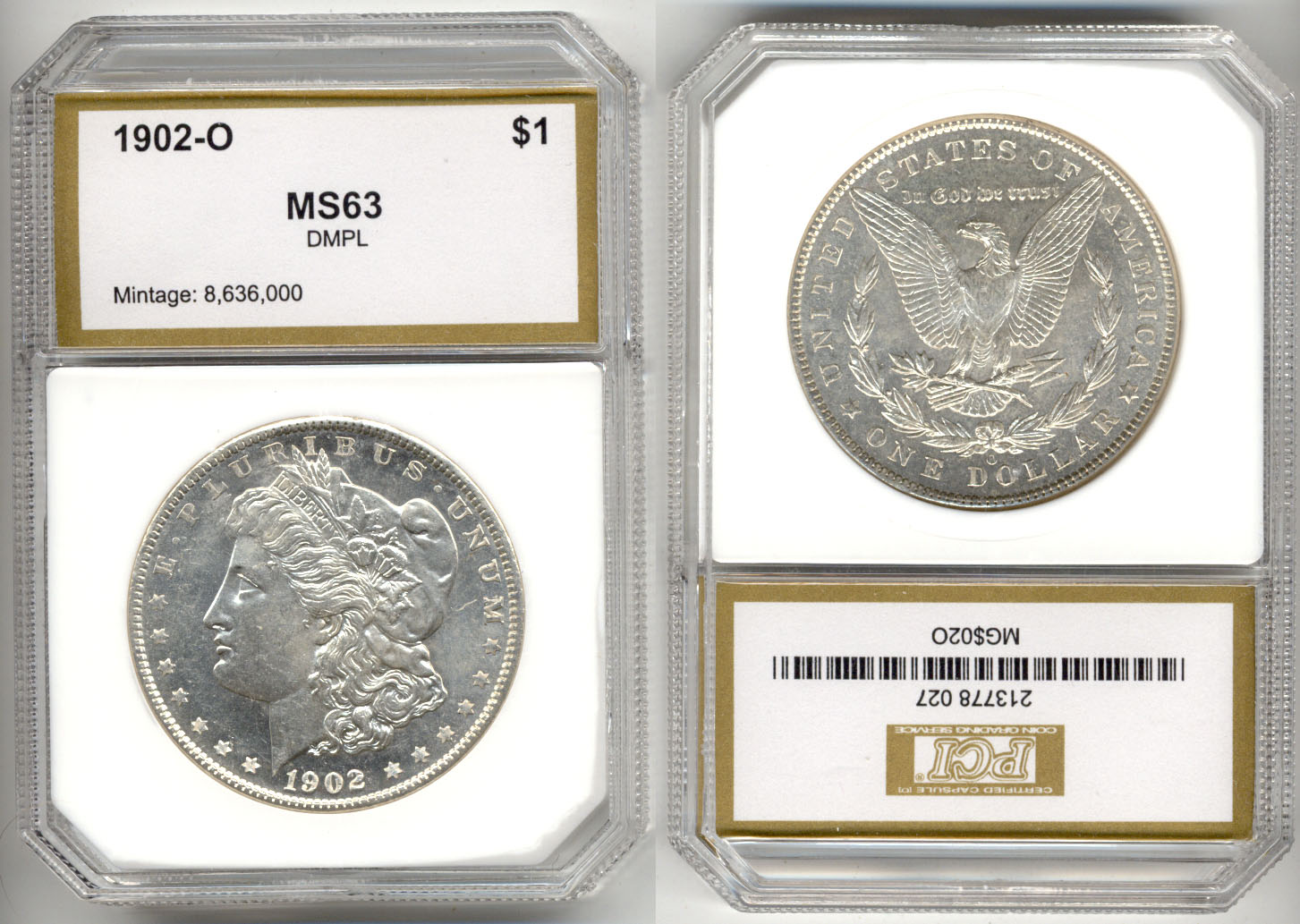 1902-O Morgan Silver Dollar in PCI MS-63 DMPL