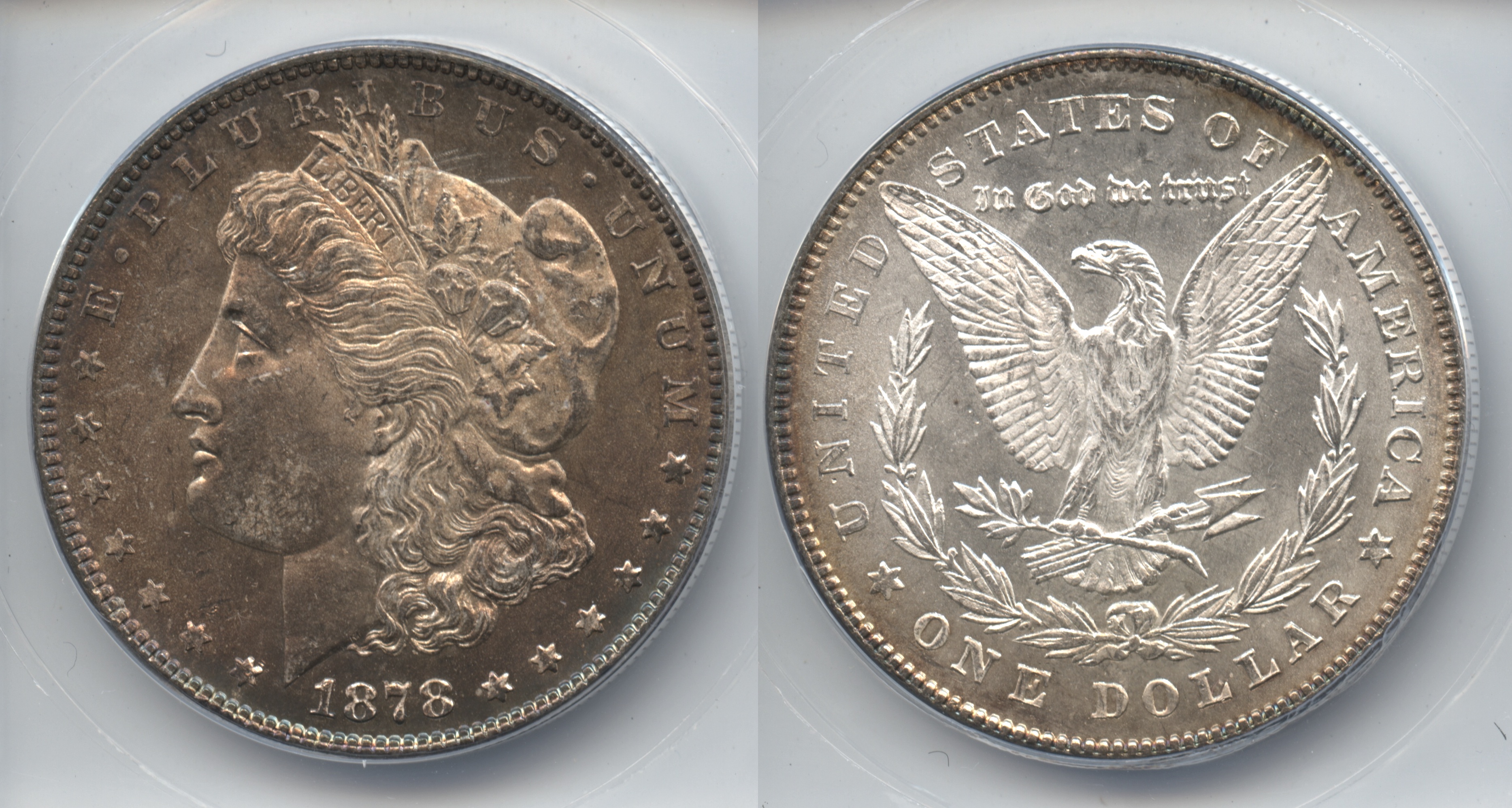 1878 7 Tailfeathers Morgan Silver Dollar ANACS MS-65