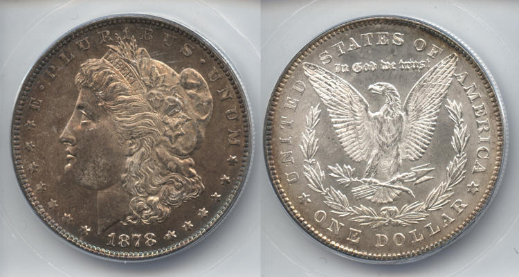 1878 7 Tailfeathers Morgan Silver Dollar ANACS MS-65 small