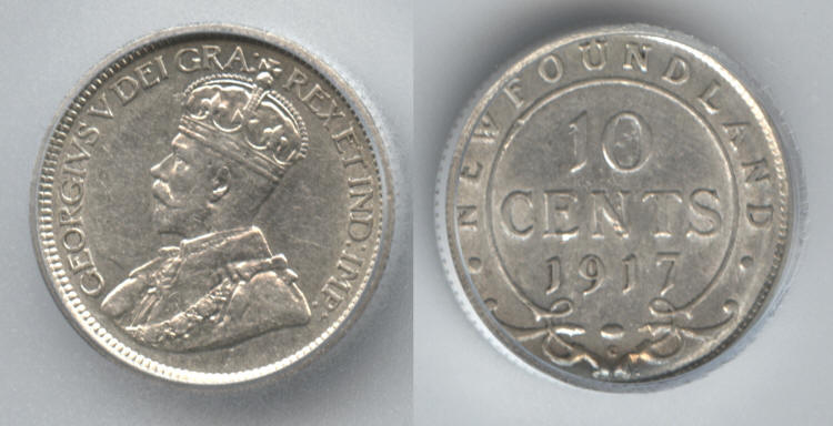 1917-C Canada Newfoundland 10 Cents ICG AU-55 small