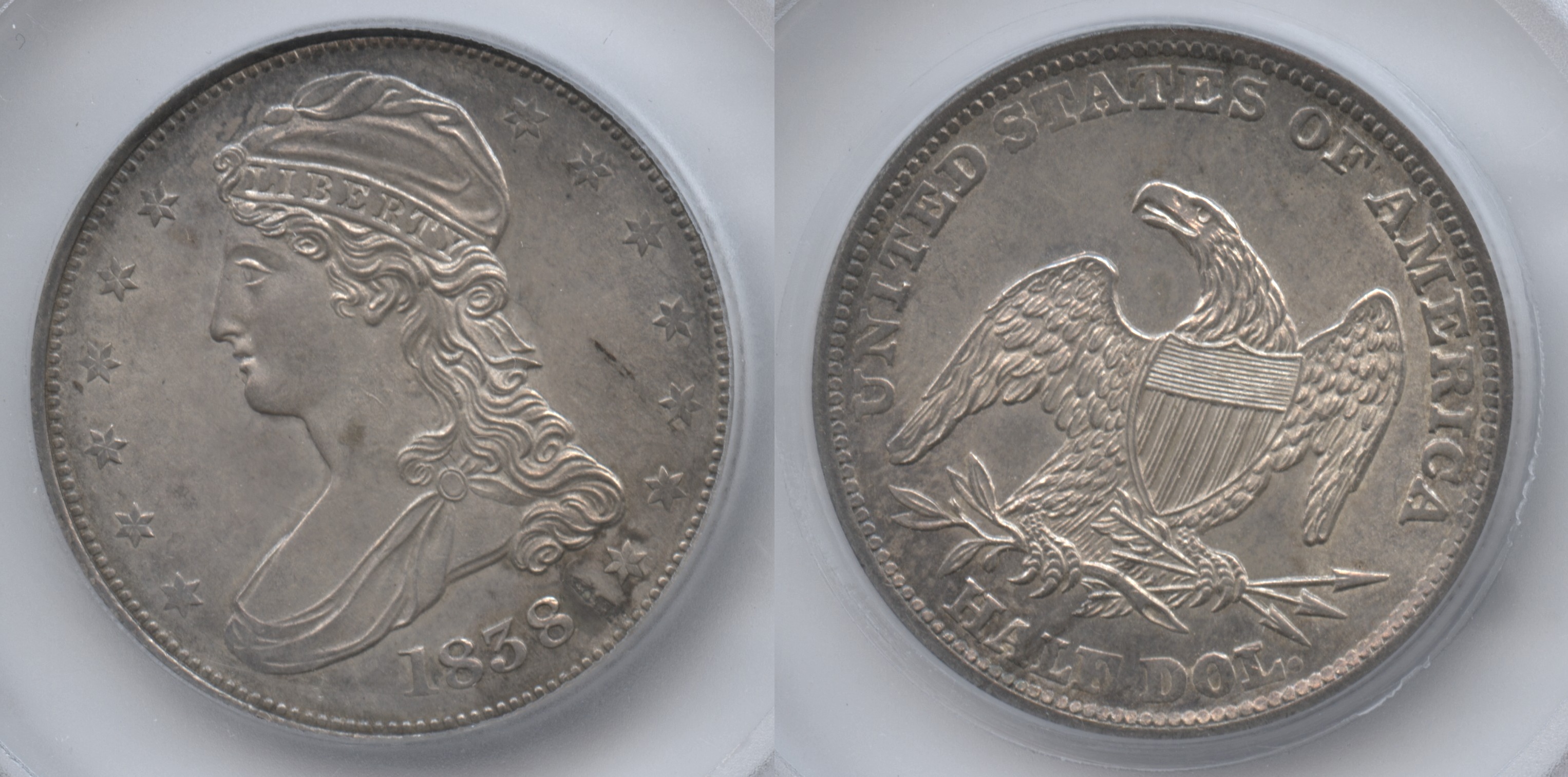 1838 Reeded Edge Capped Bust Half Dollar SEGS MS-63