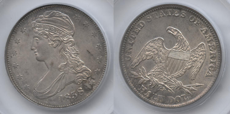 1838 Reeded Edge Capped Bust Half Dollar SEGS MS-63 small