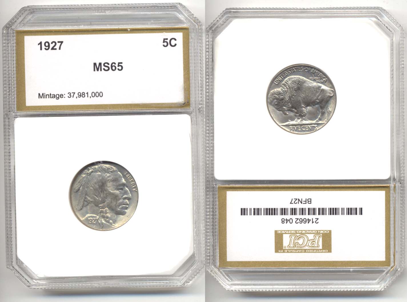 1927 Buffalo Nickel PCI MS-65